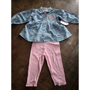 Fisher-Price 2-Piece Set Baby Girl 12M Denim Jacket with Pink Leggings Teddy